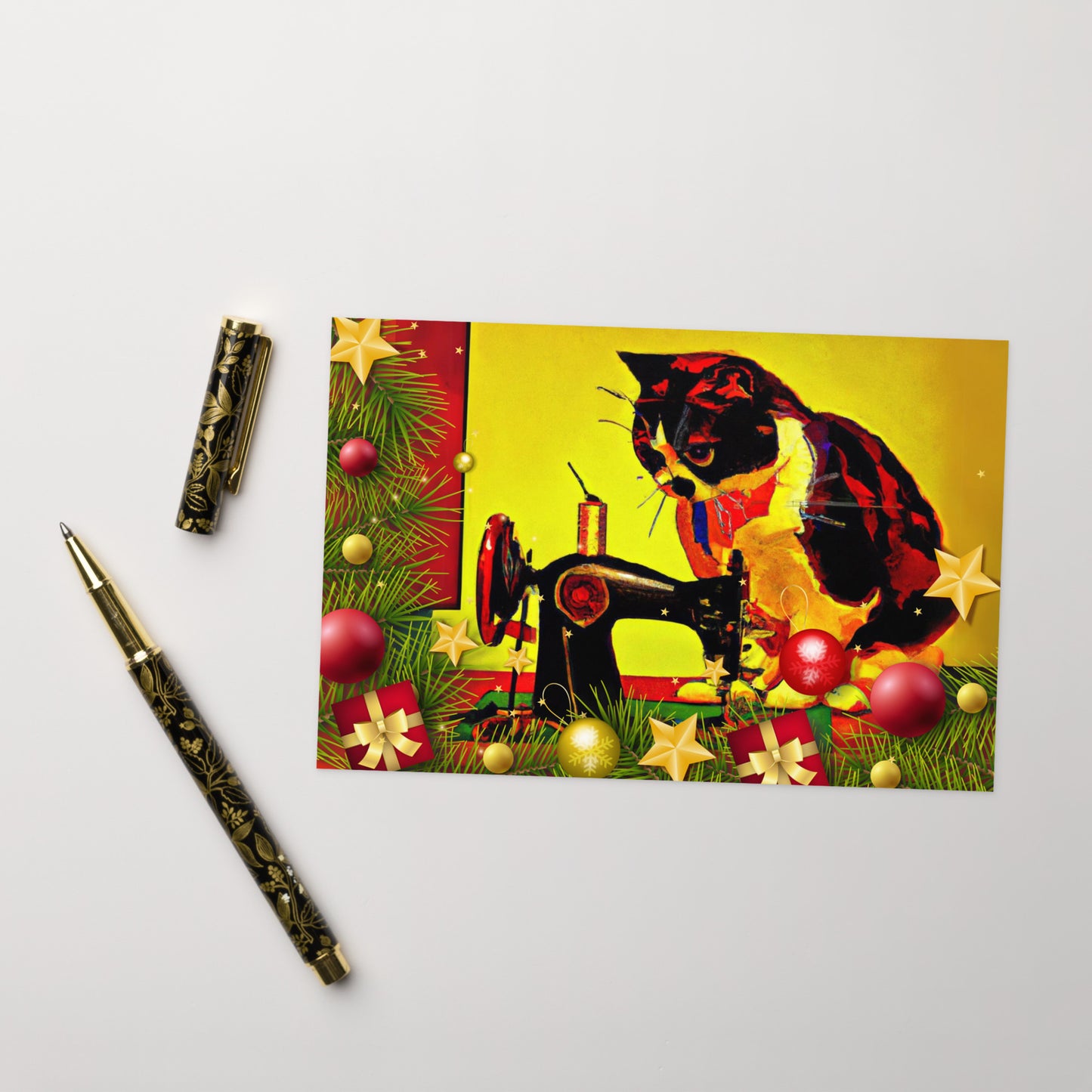 Happy Holidays Pop Art Sewing Cat Card