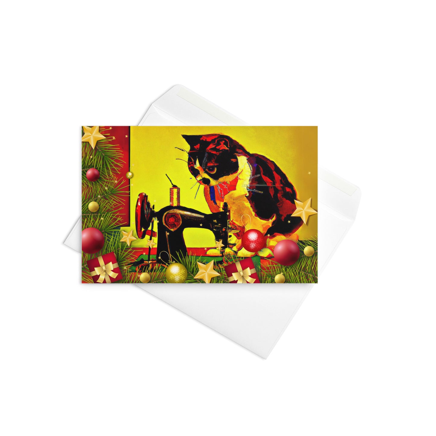 Happy Holidays Pop Art Sewing Cat Card