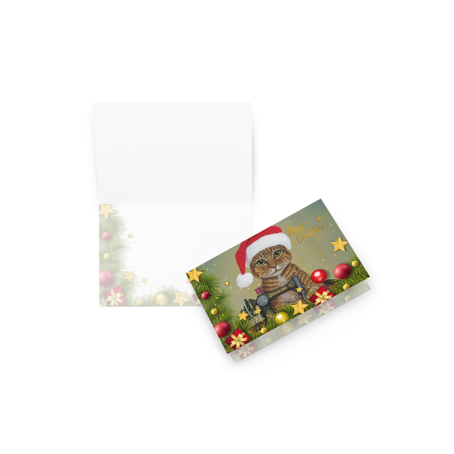 Merry Christmas Ginger Sewing Cat Card