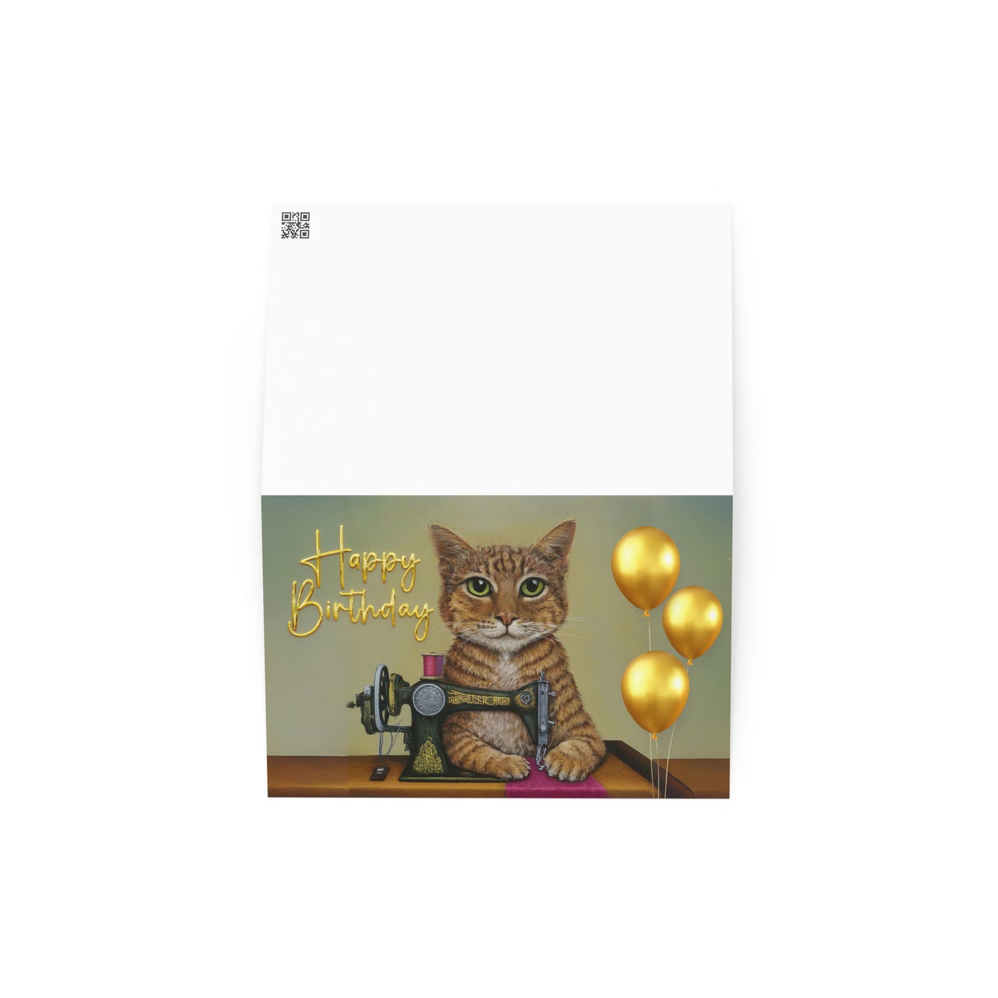 Ginger Sewing Cat Birthday Card