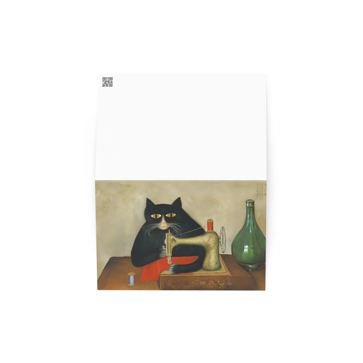 Black Sewing Cat Blank Card