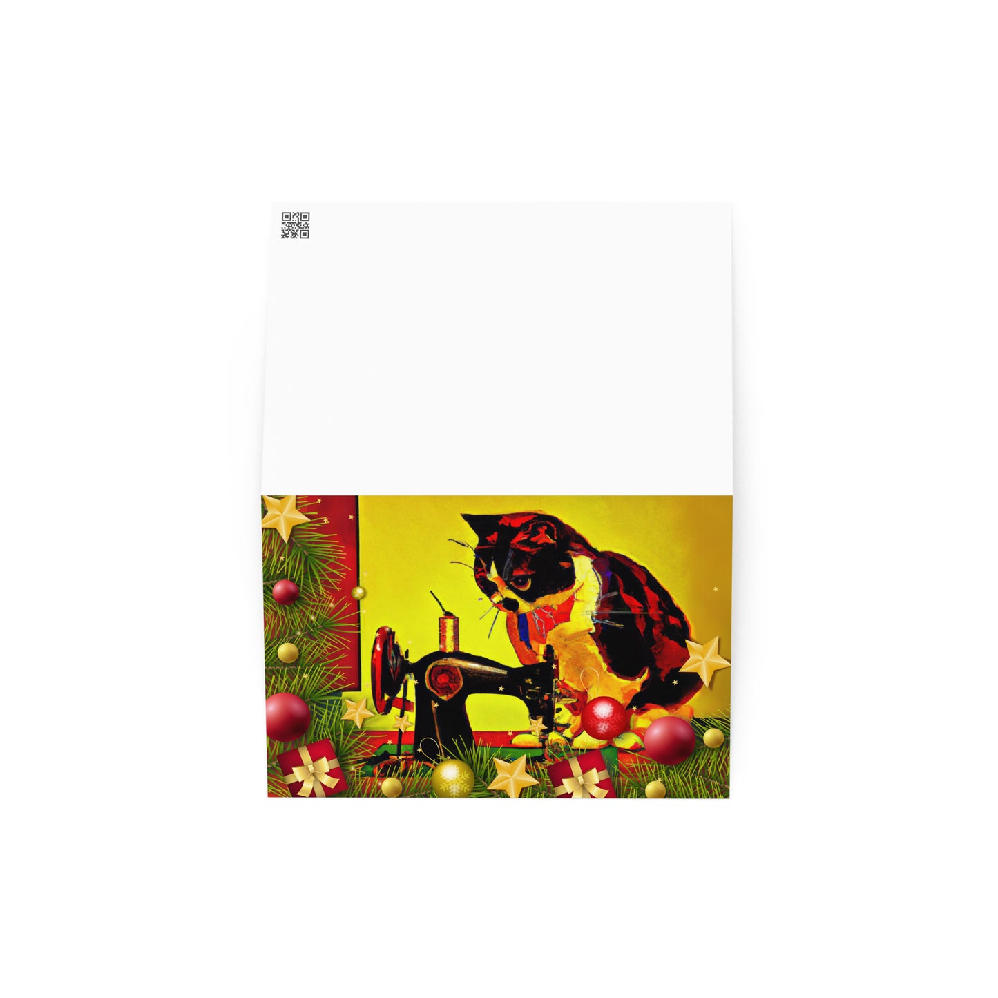 Happy Holidays Pop Art Sewing Cat Card