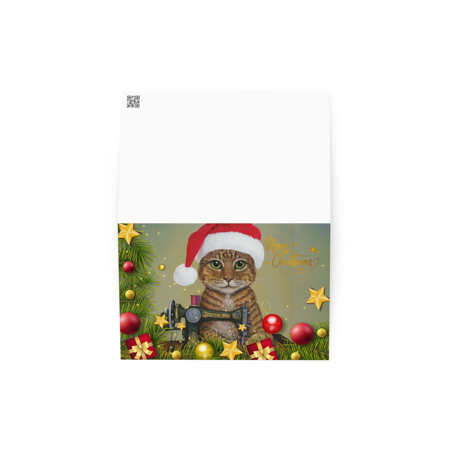 Merry Christmas Ginger Sewing Cat Card