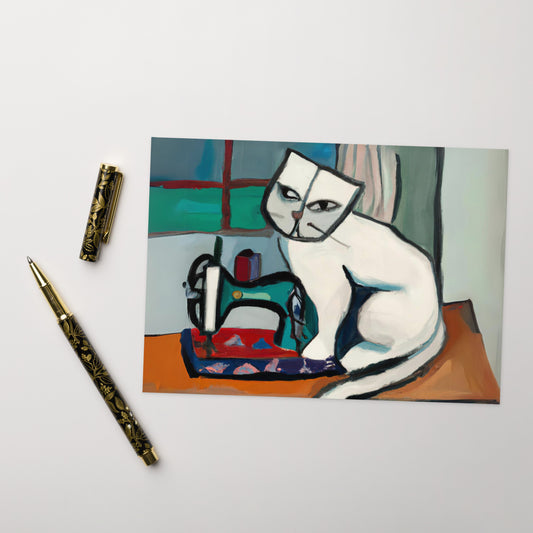 Greeting Card for any occasions with "sewing cat" design - perfect gift for people who love to sew