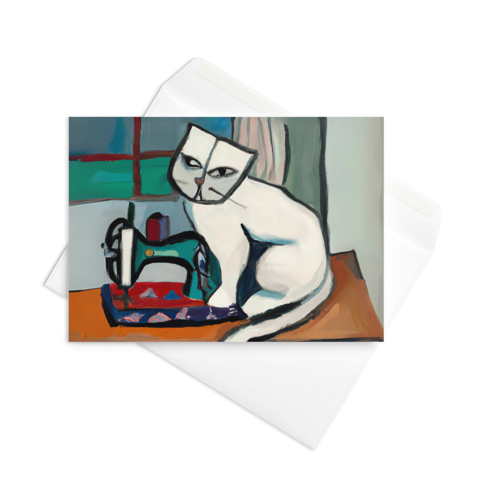 Greeting Card for any occasions with "sewing cat" design - perfect gift for people who love to sew