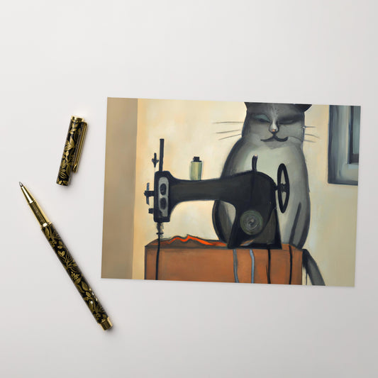 Greeting Card for any occasions with "sewing cat" design - perfect gift for people who love to sew