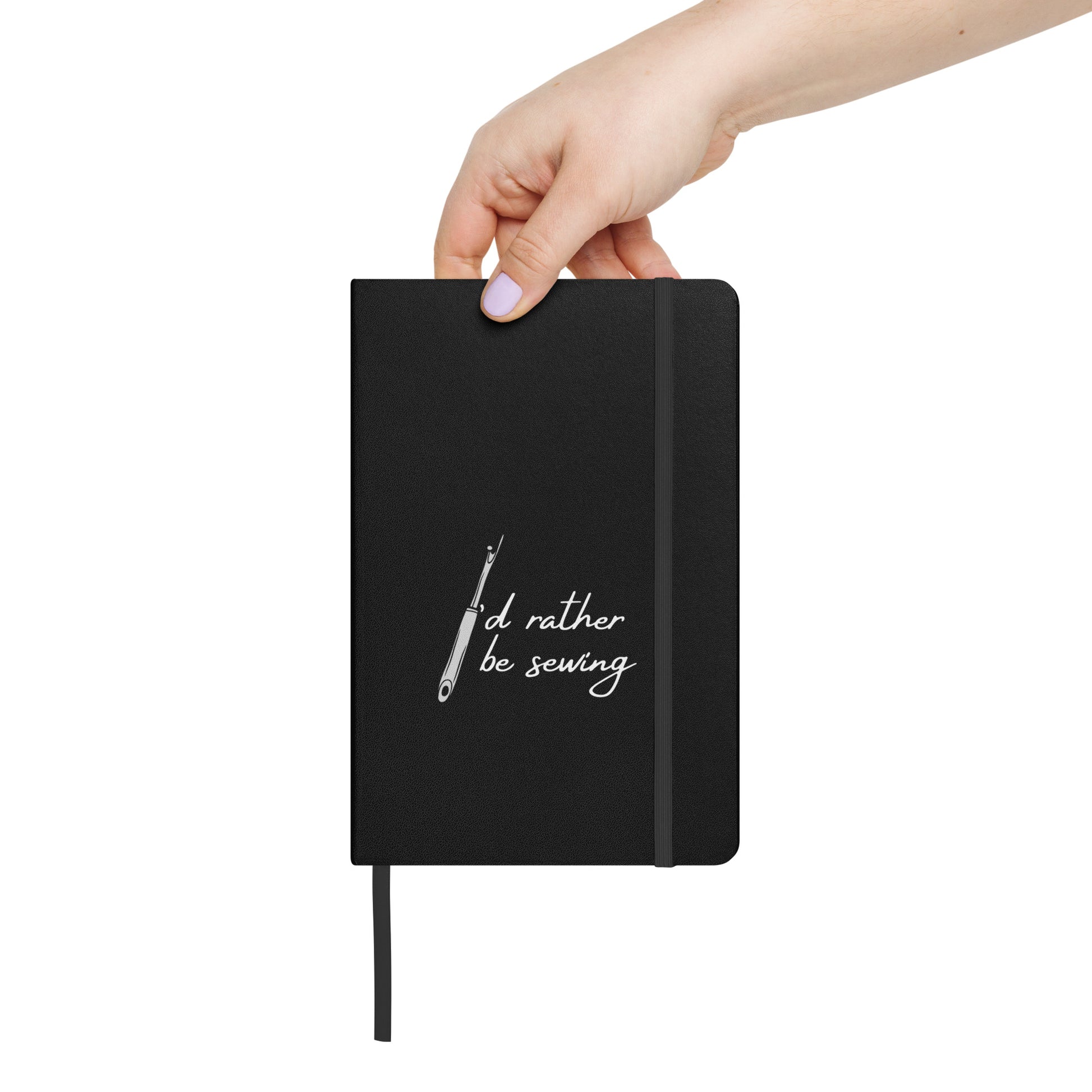 Black Hardcover Bound Notebook with "I'd rather be sewing" design – The Perfect Gift for People who Love to Sew