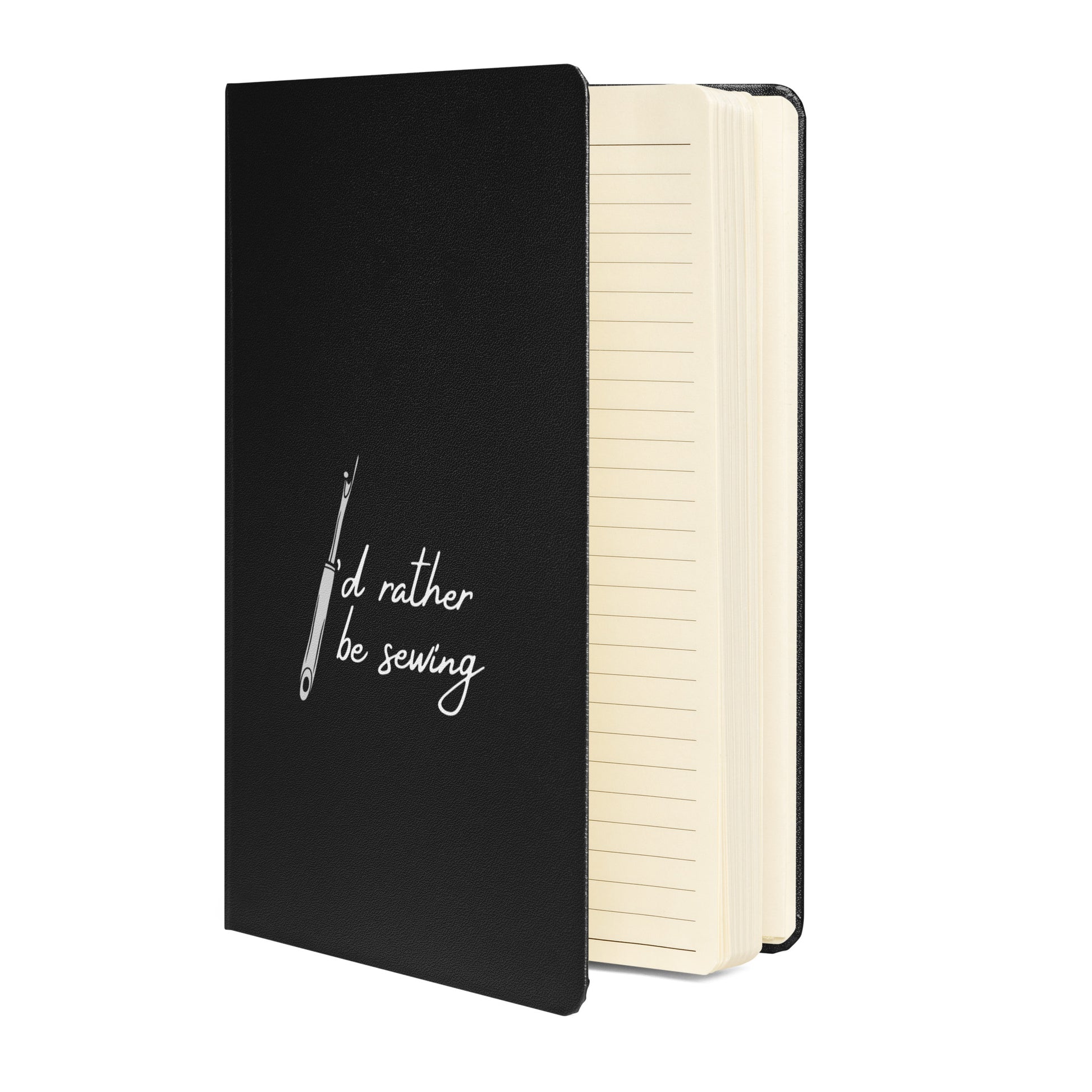 Black Hardcover Bound Notebook with "I'd rather be sewing" design – The Perfect Gift for People who Love to Sew