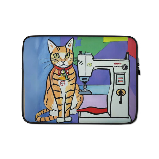 Laptop Sleeve with "Sewing Cat" design - The Perfect Gift for People who Love to Sew