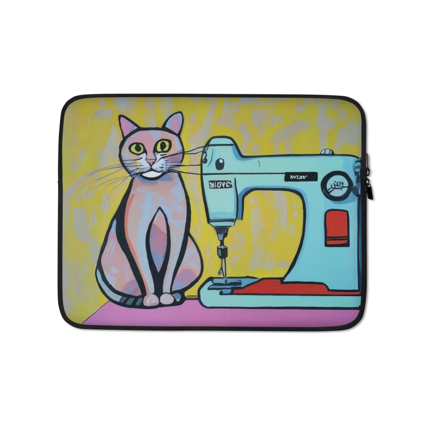 Laptop Sleeve with "Sewing Cat" design - The Perfect Gift for People who Love to Sew