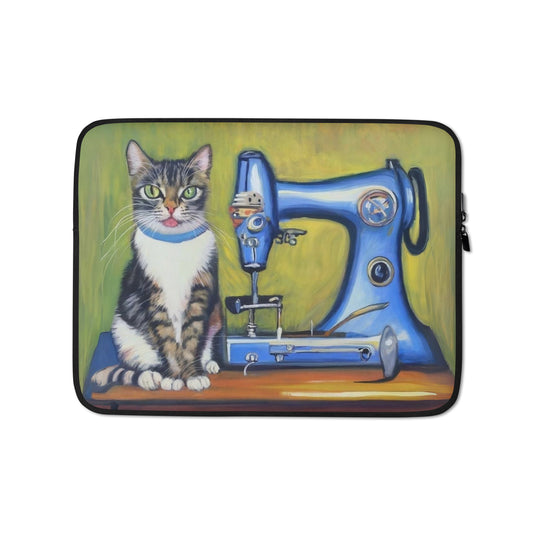 Laptop Sleeve with "Sewing Cat" design - The Perfect Gift for People who Love to Sew