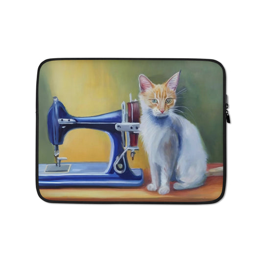 Laptop Sleeve with "Sewing Cat" design - The Perfect Gift for People who Love to Sew