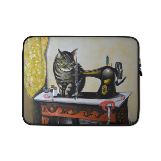 Laptop Sleeve with "Sewing Cat" design - The Perfect Gift for People who Love to Sew