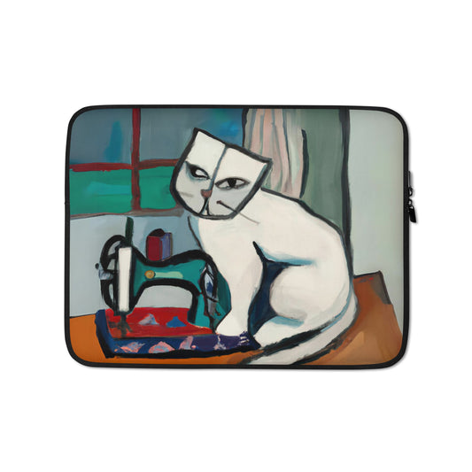 Laptop Sleeve with "Sewing Cat" design - The Perfect Gift for People who Love to Sew