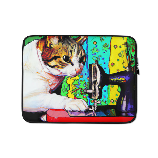 Laptop Sleeve with "Sewing Cat" design - The Perfect Gift for People who Love to Sew