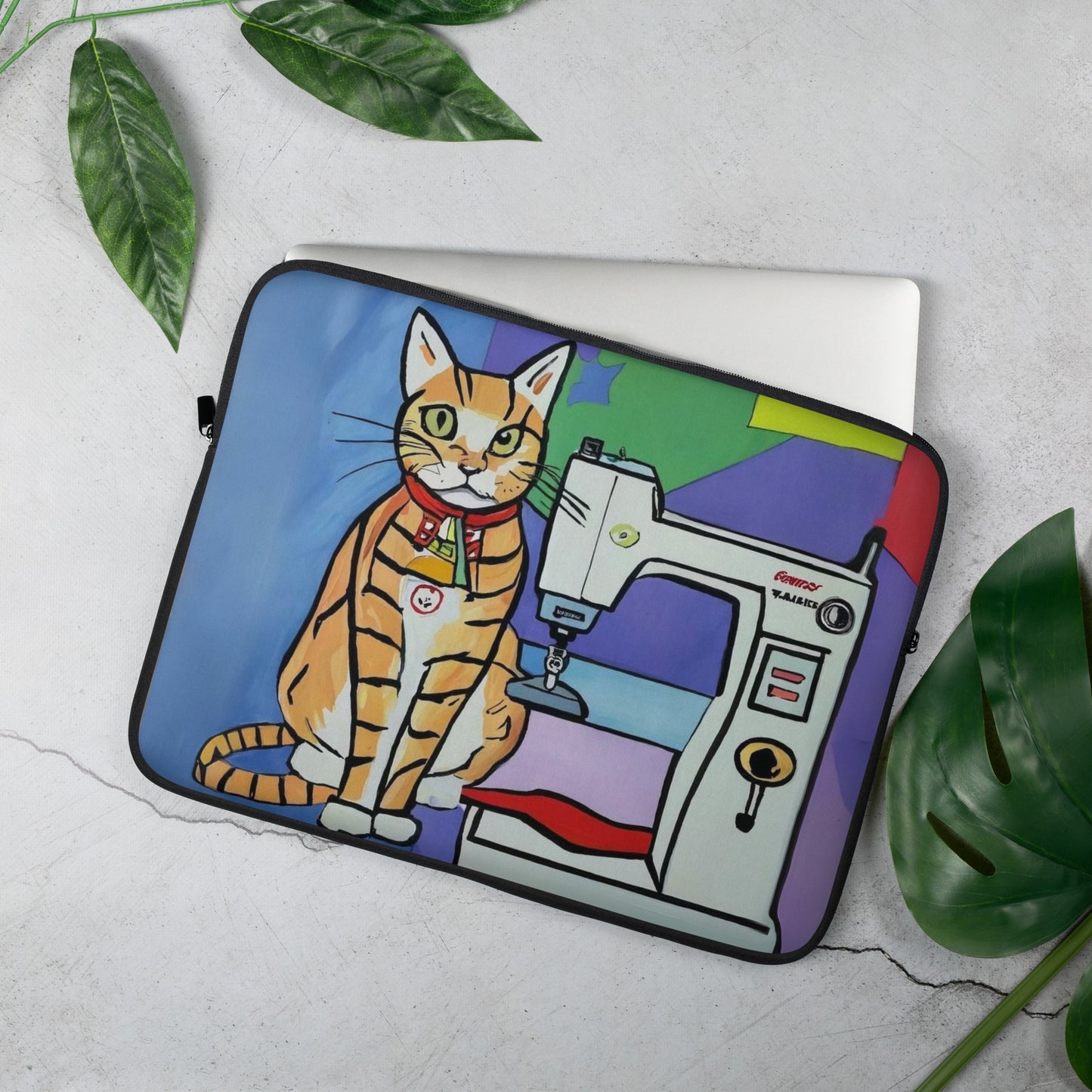 Laptop Sleeve with "Sewing Cat" design - The Perfect Gift for People who Love to Sew