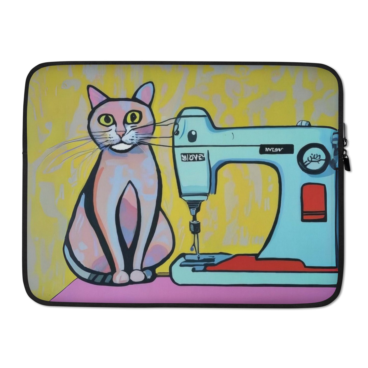 Laptop Sleeve with "Sewing Cat" design - The Perfect Gift for People who Love to Sew