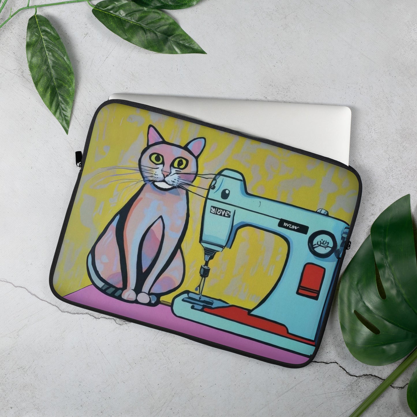 Laptop Sleeve with "Sewing Cat" design - The Perfect Gift for People who Love to Sew