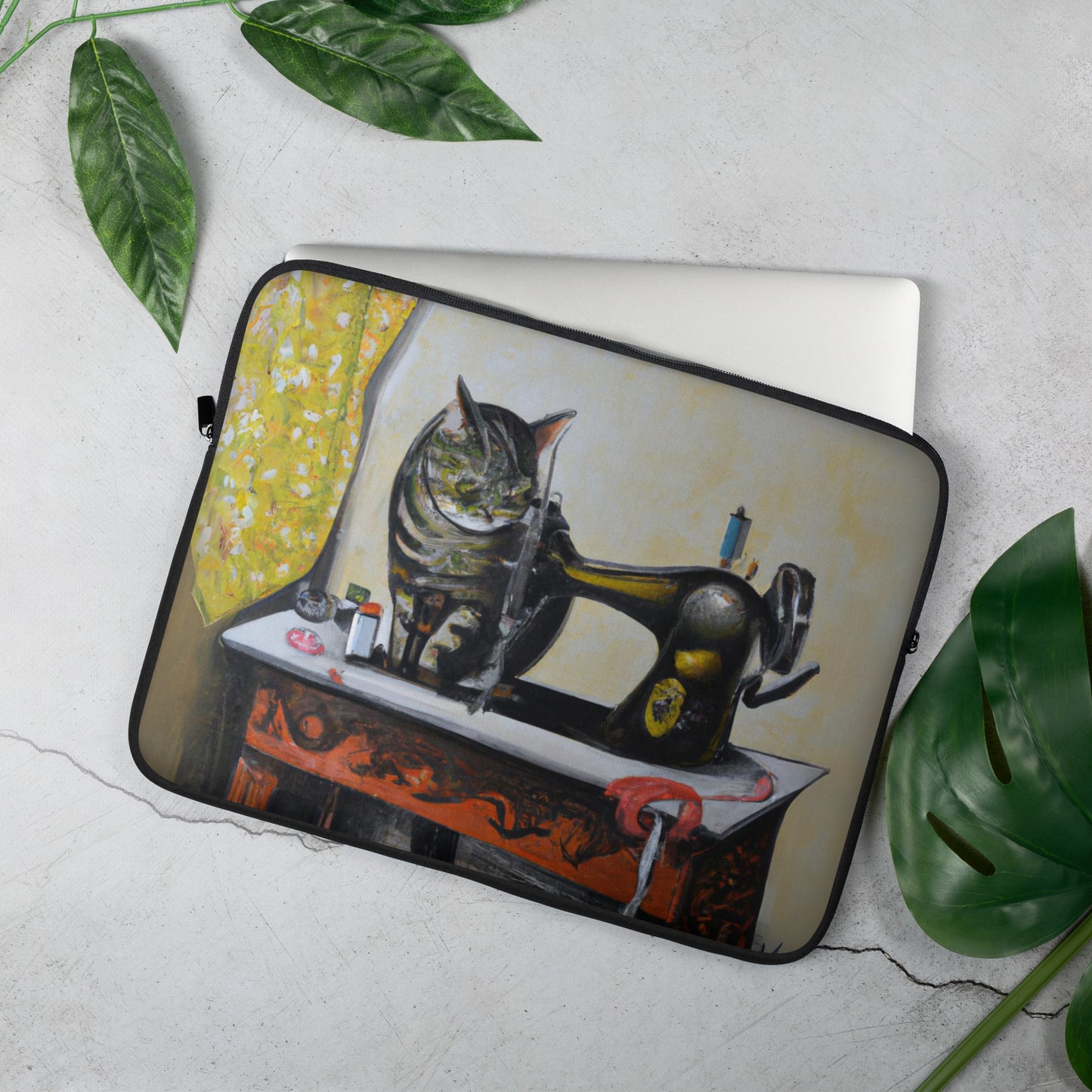 Laptop Sleeve with "Sewing Cat" design - The Perfect Gift for People who Love to Sew