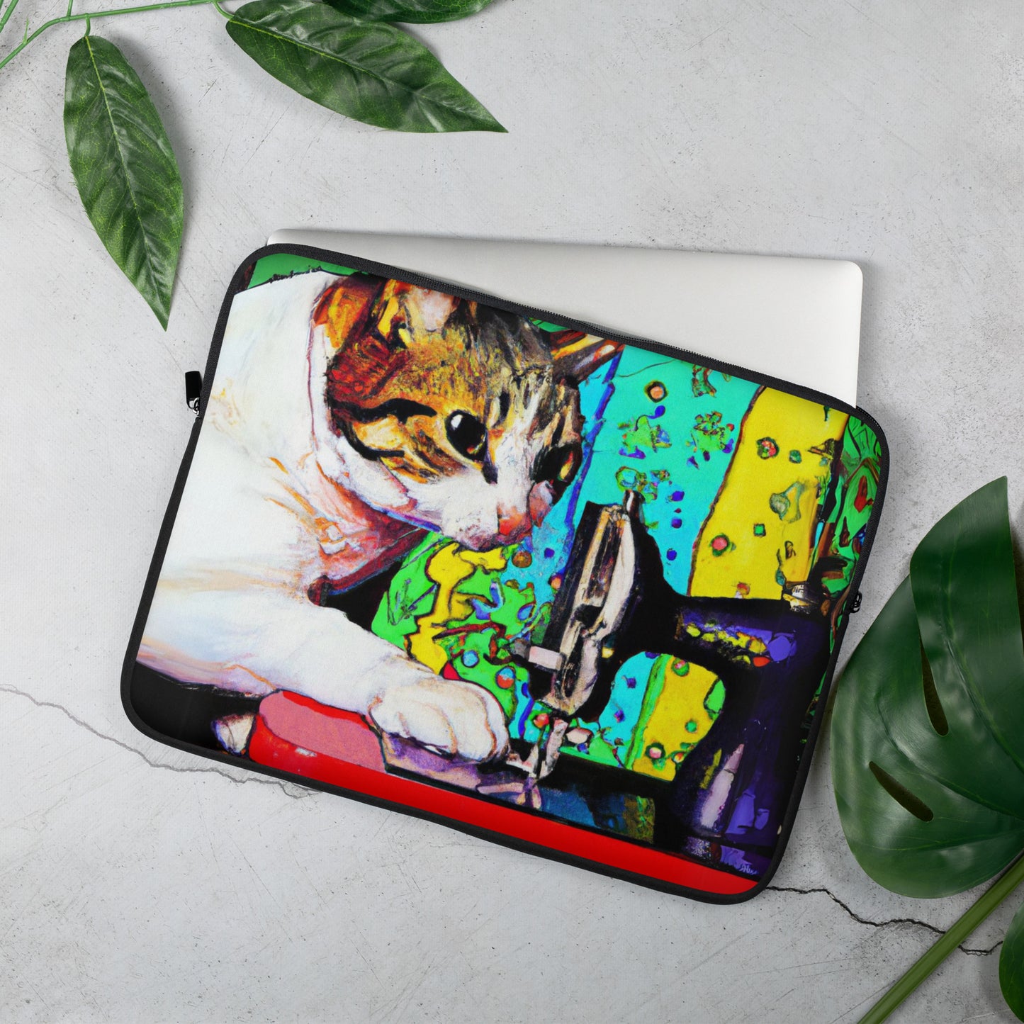 Laptop Sleeve with "Sewing Cat" design - The Perfect Gift for People who Love to Sew