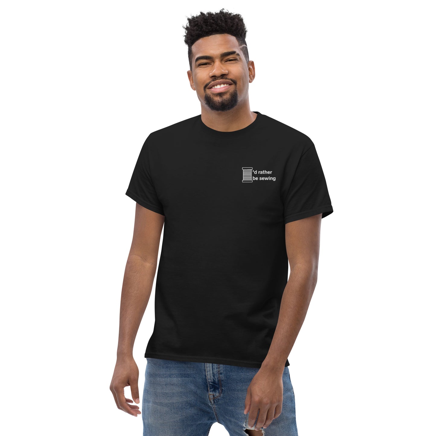 Embroidered Men's T-shirt with "I'd Rather be Sewing" design – The Perfect Gift for People who Love to Sew