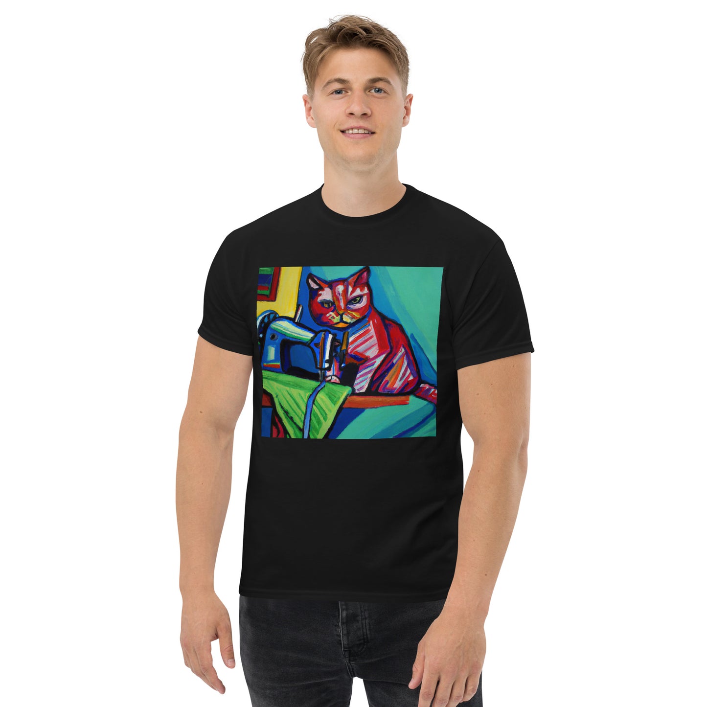 Men's T-shirt with "Sewing Cat" design – The Perfect Gift for People who Love to Sew