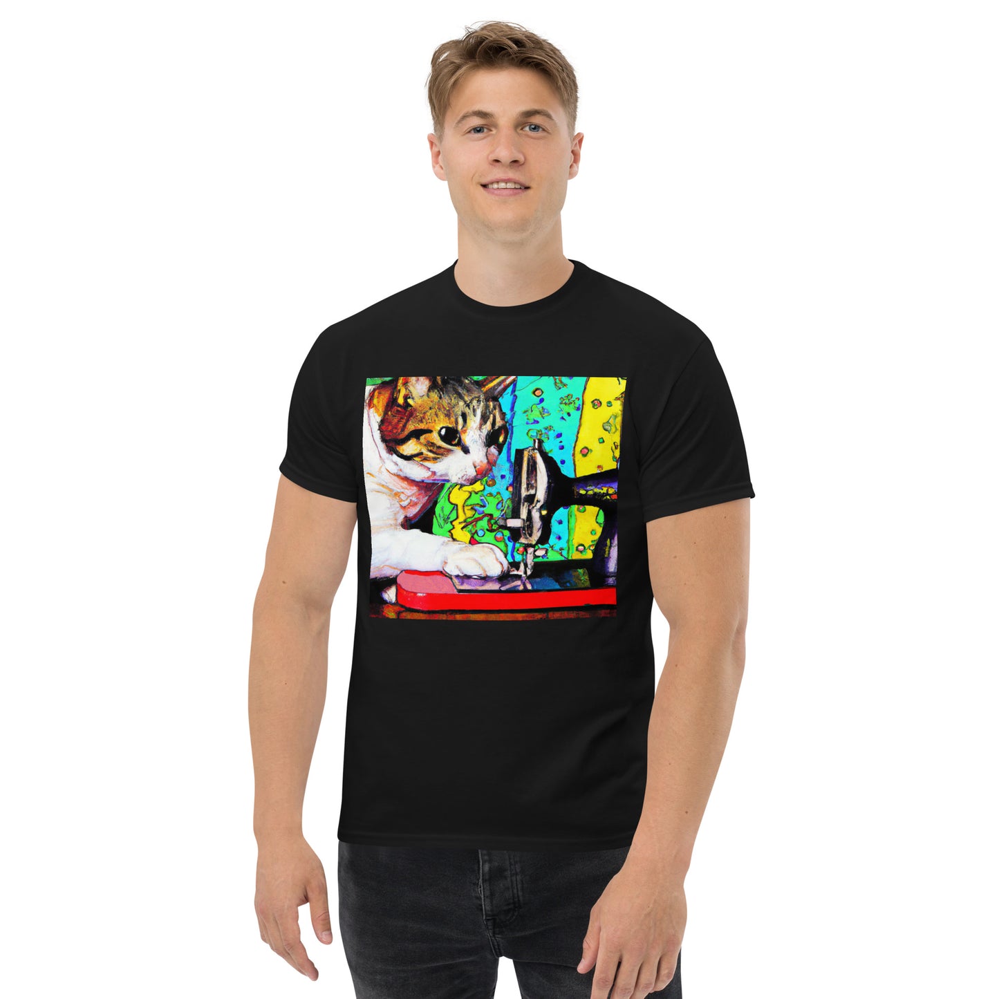 Men's T-shirt with "Sewing Cat" design – The Perfect Gift for People who Love to Sew