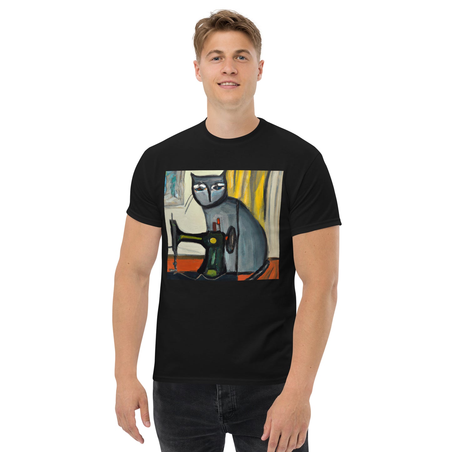 Men's T-shirt with "Sewing Cat" design – The Perfect Gift for People who Love to Sew