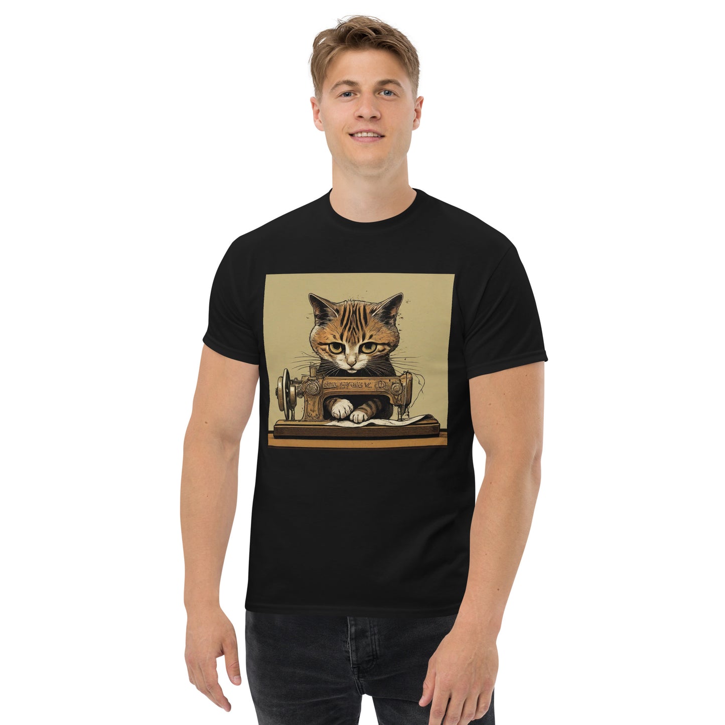 Men's T-shirt with "Sewing Cat" design – The Perfect Gift for People who Love to Sew