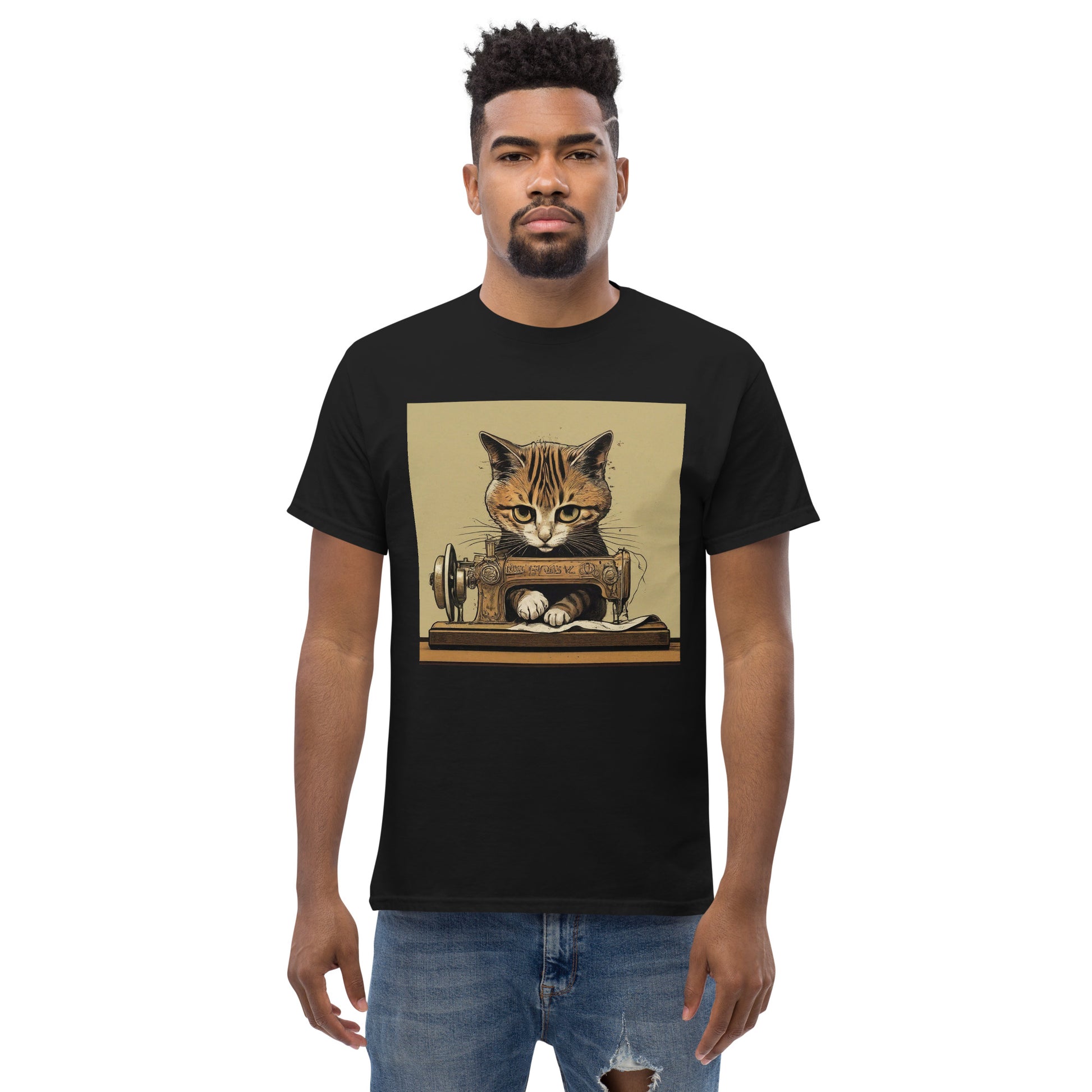 Men's T-shirt with "Sewing Cat" design – The Perfect Gift for People who Love to Sew