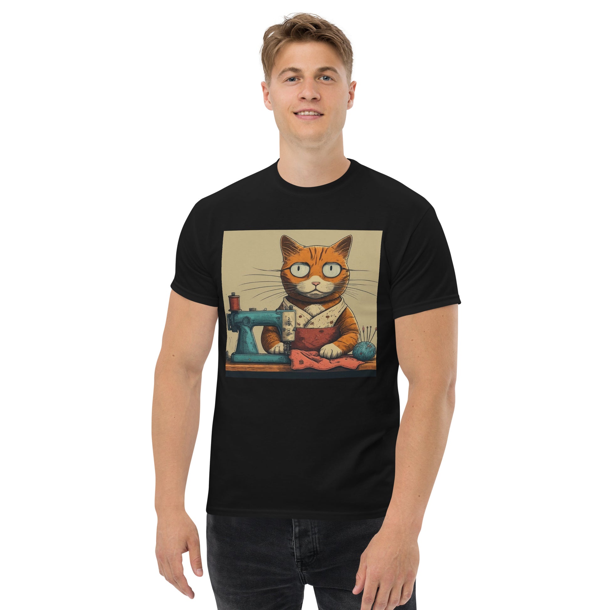 Men's T-shirt with "Sewing Cat" design – The Perfect Gift for People who Love to Sew