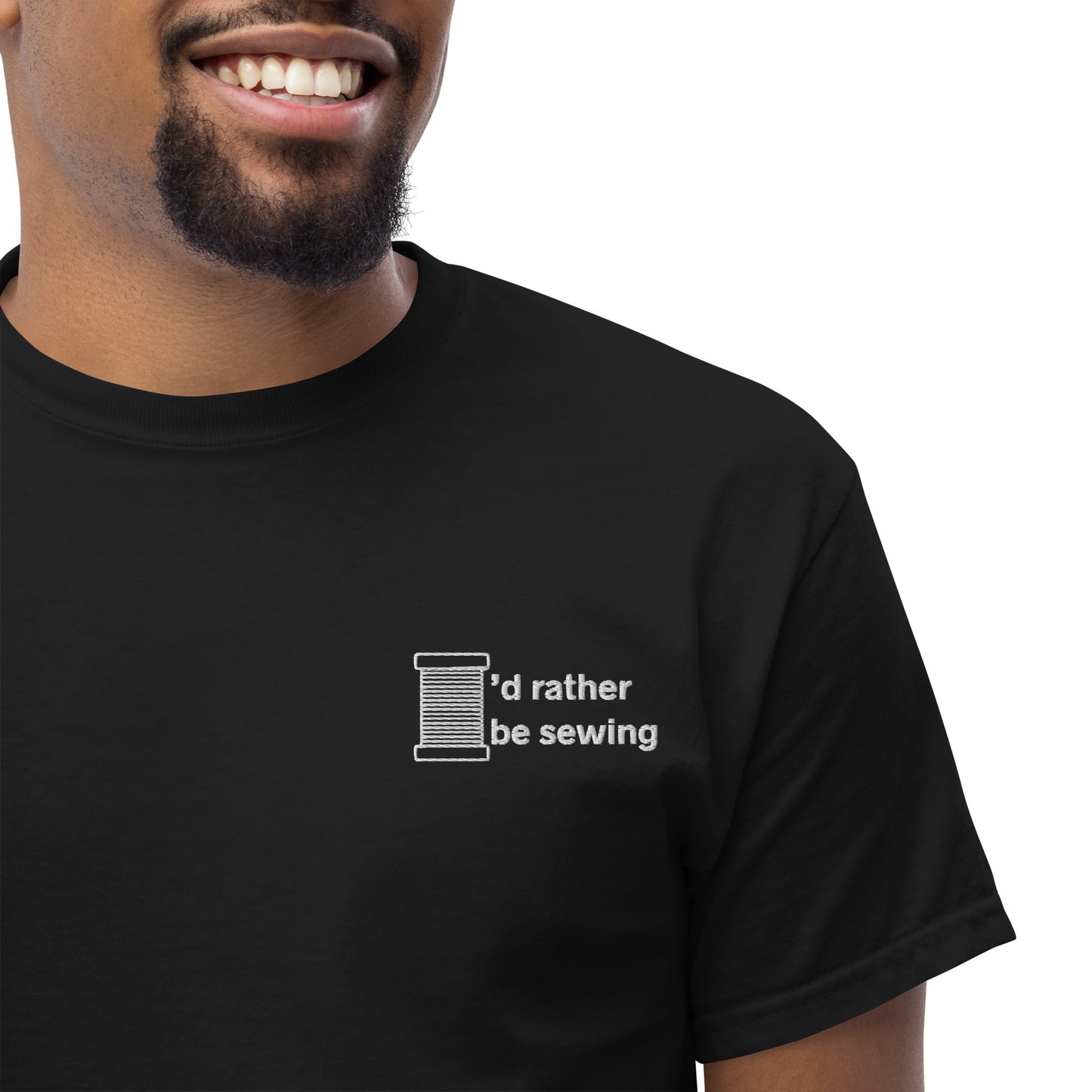 Embroidered Men's T-shirt with "I'd Rather be Sewing" design – The Perfect Gift for People who Love to Sew