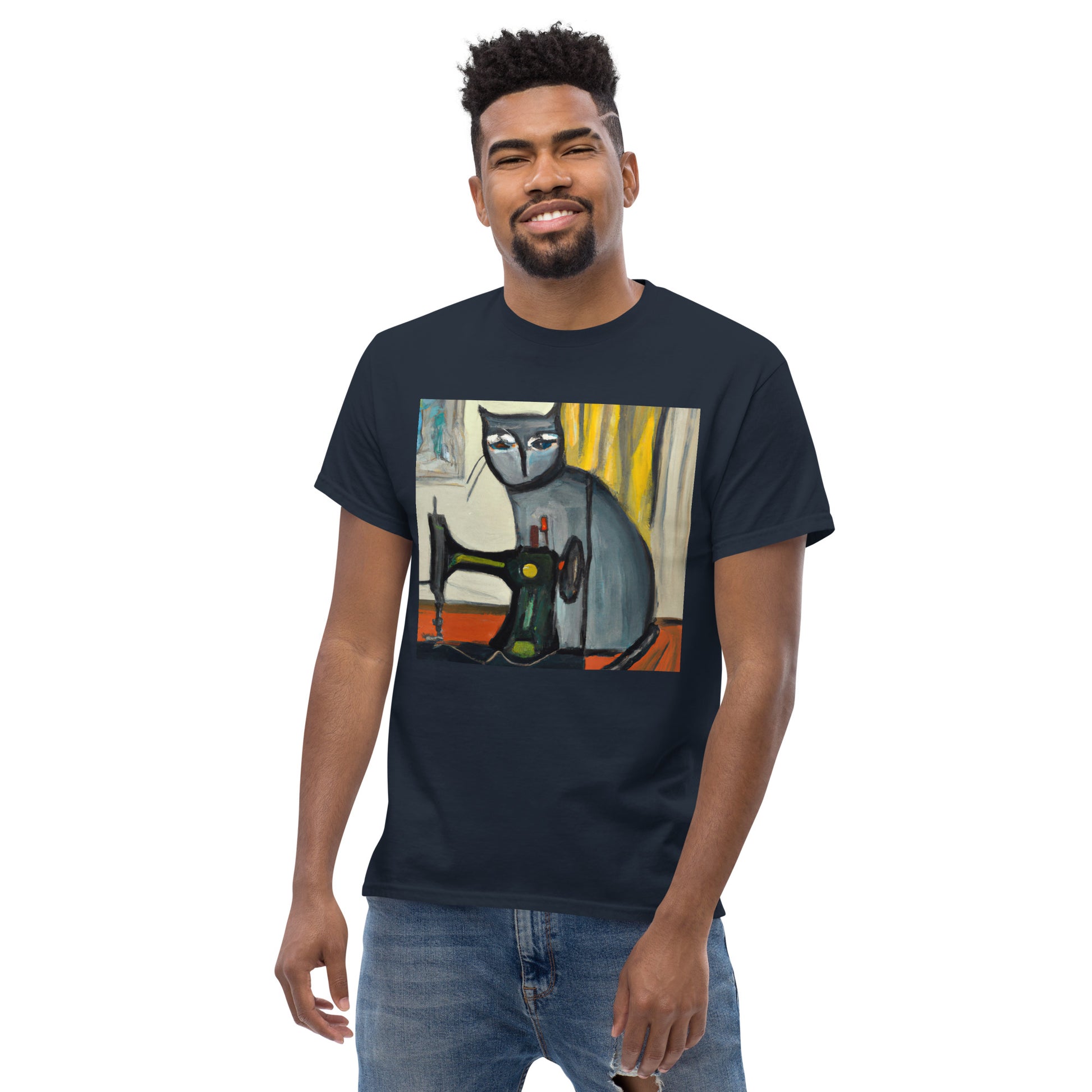 Men's T-shirt with "Sewing Cat" design – The Perfect Gift for People who Love to Sew