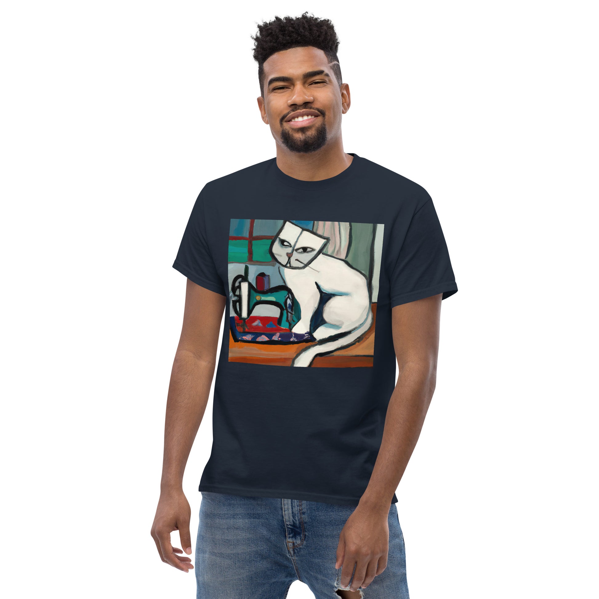 Men's T-shirt with "Sewing Cat" design – The Perfect Gift for People who Love to Sew