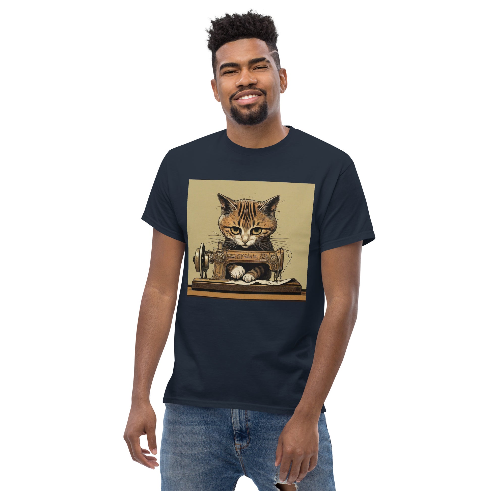 Men's T-shirt with "Sewing Cat" design – The Perfect Gift for People who Love to Sew