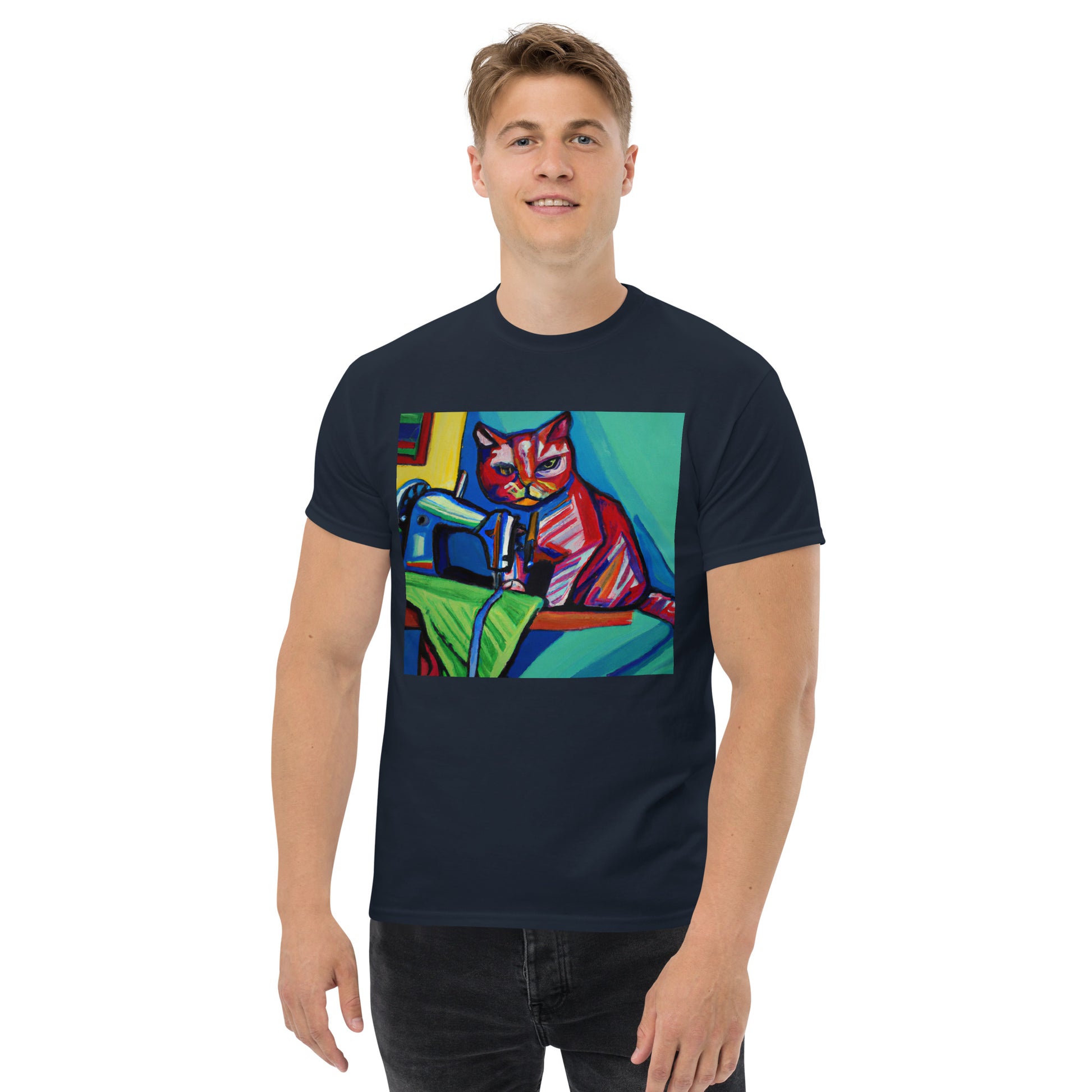 Men's T-shirt with "Sewing Cat" design – The Perfect Gift for People who Love to Sew