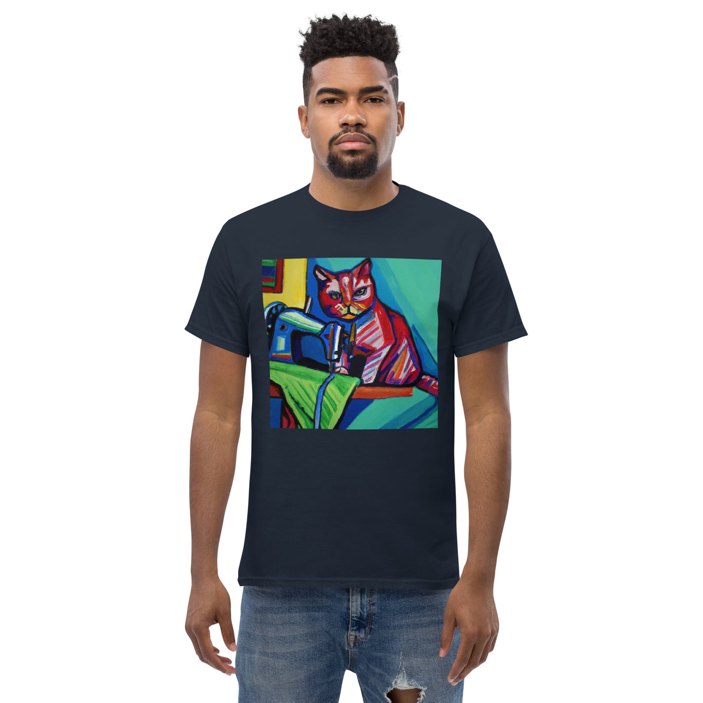 Men's T-shirt with "Sewing Cat" design – The Perfect Gift for People who Love to Sew