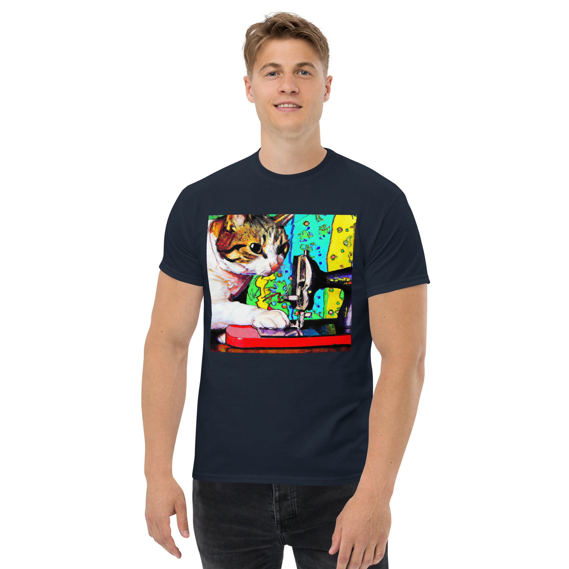 Men's T-shirt with "Sewing Cat" design – The Perfect Gift for People who Love to Sew