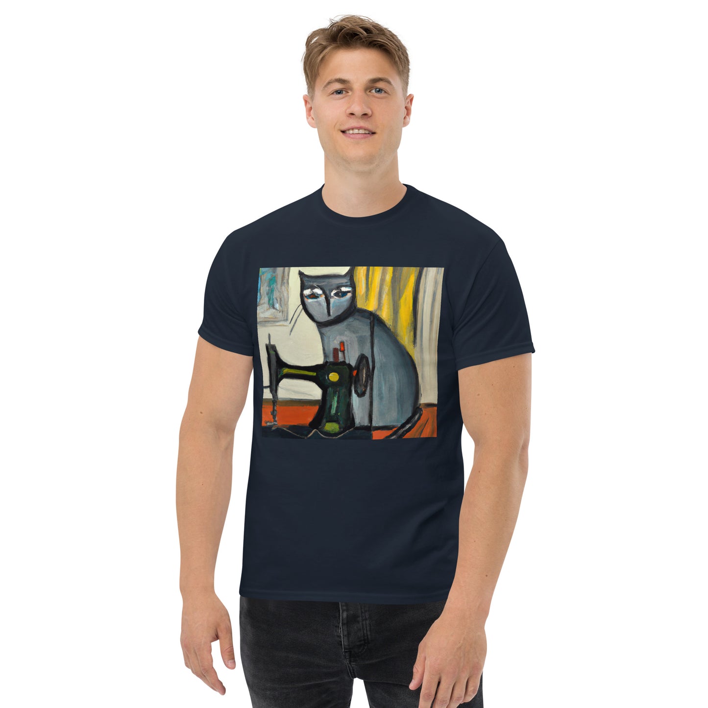 Men's T-shirt with "Sewing Cat" design – The Perfect Gift for People who Love to Sew