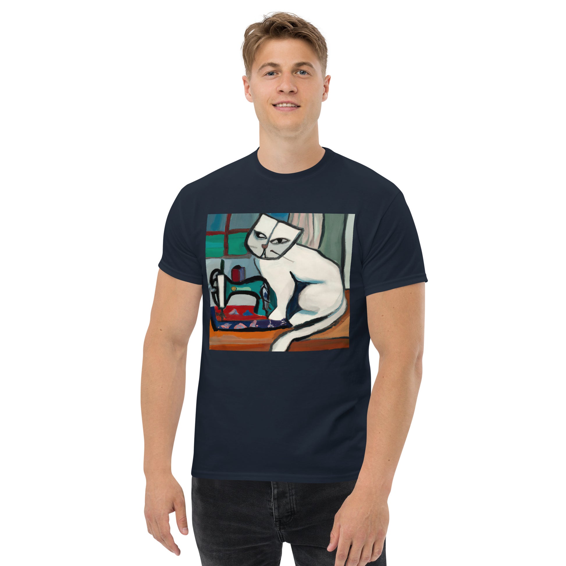 Men's T-shirt with "Sewing Cat" design – The Perfect Gift for People who Love to Sew