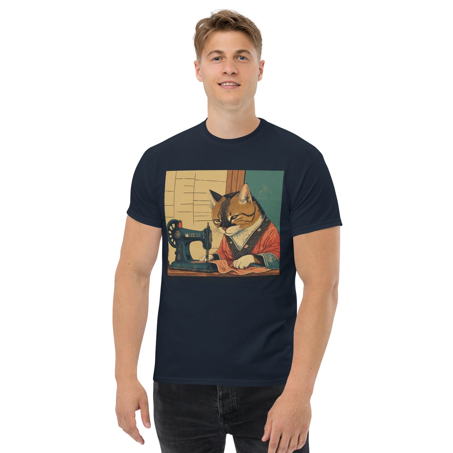 Men's T-shirt with "Sewing Cat" design – The Perfect Gift for People who Love to Sew