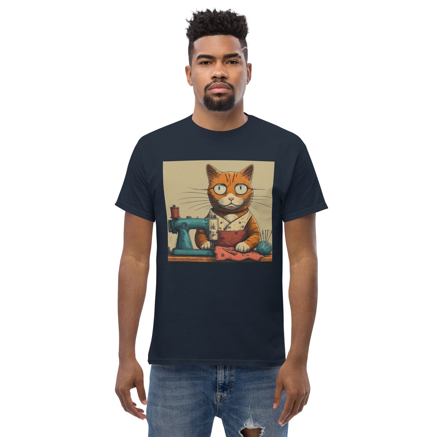 Men's T-shirt with "Sewing Cat" design – The Perfect Gift for People who Love to Sew