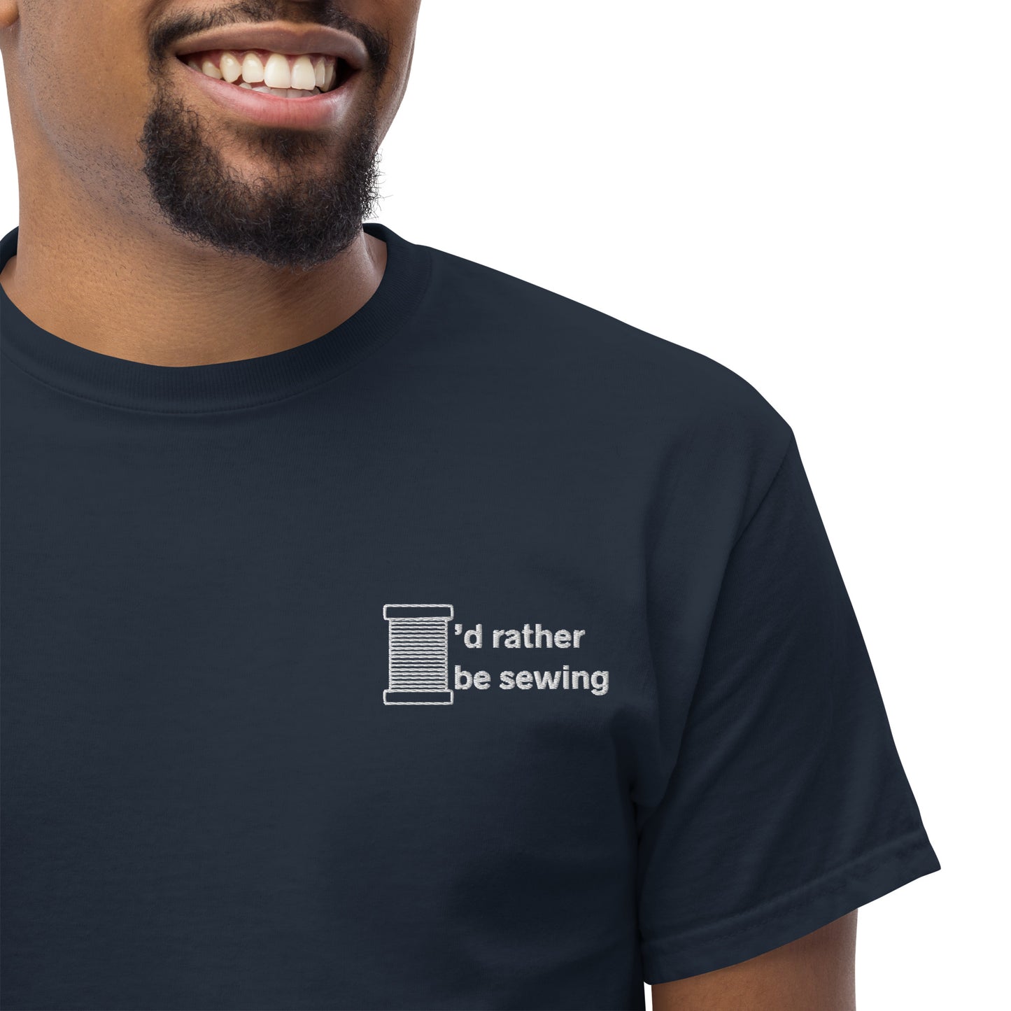 Embroidered Men's T-shirt with "I'd Rather be Sewing" design – The Perfect Gift for People who Love to Sew