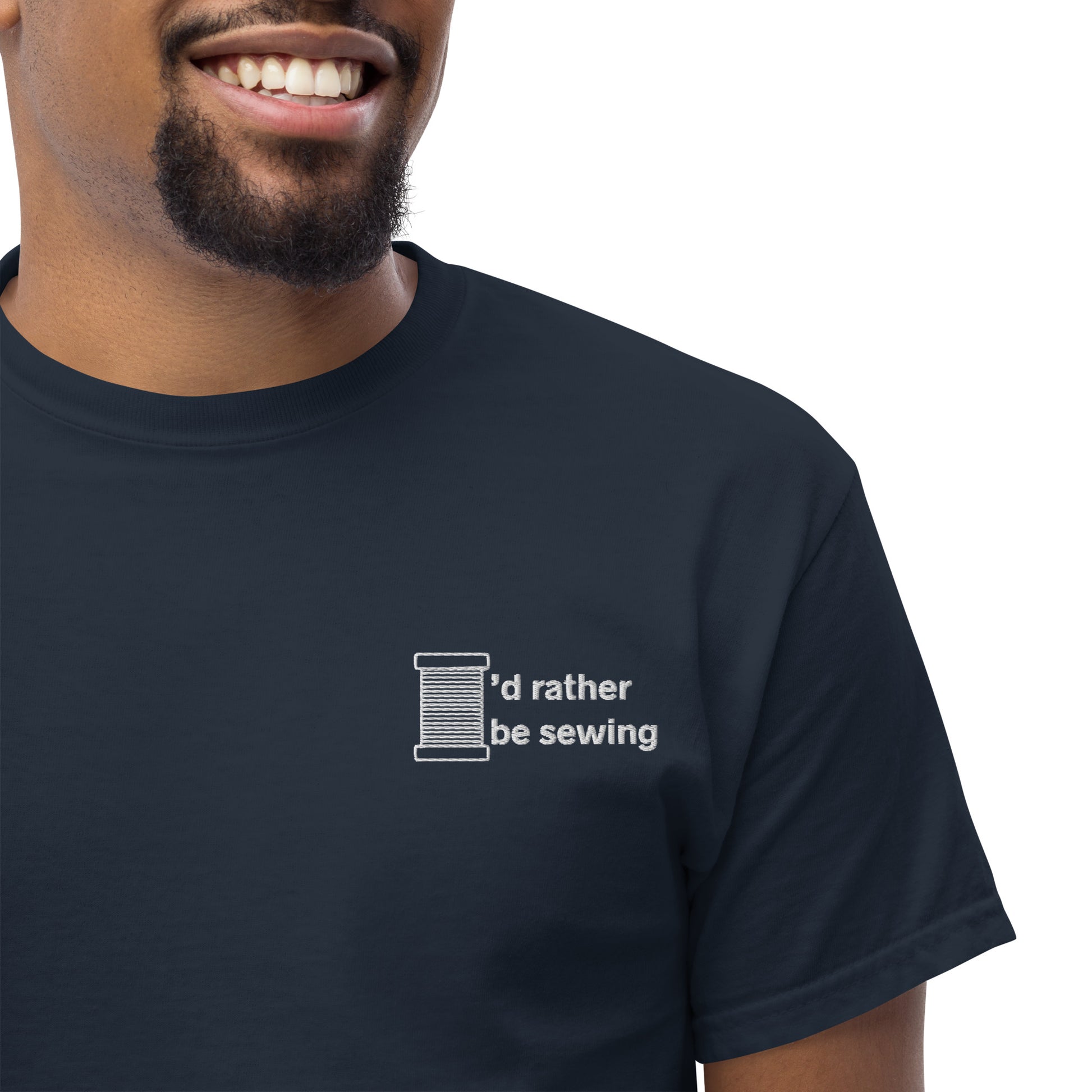 Embroidered Men's T-shirt with "I'd Rather be Sewing" design – The Perfect Gift for People who Love to Sew