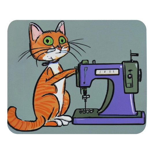 Artistic Mouse Pad with "Sewing Cat" Graphic Design, the perfect gift for people who love to sew