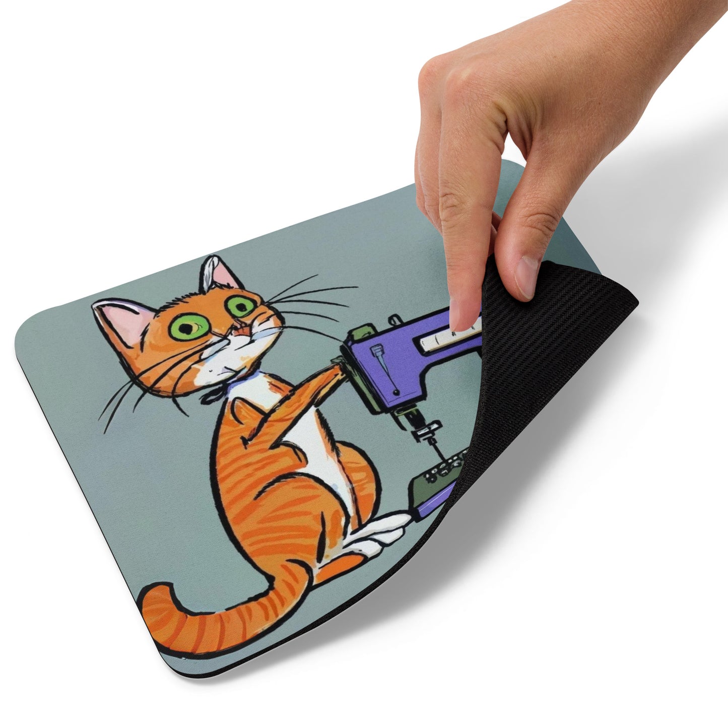 Artistic Mouse Pad with "Sewing Cat" Graphic Design, the perfect gift for people who love to sew