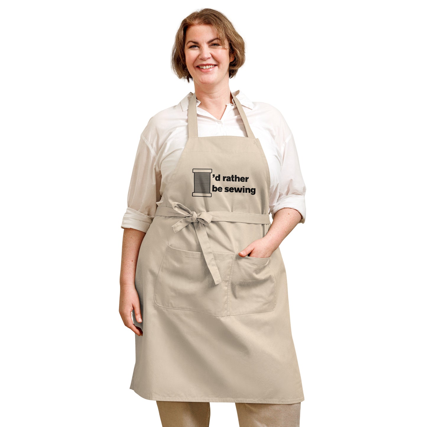 Rope Graphic Apron with "I'd rather be sewing" design, the perfect gift for people who sew