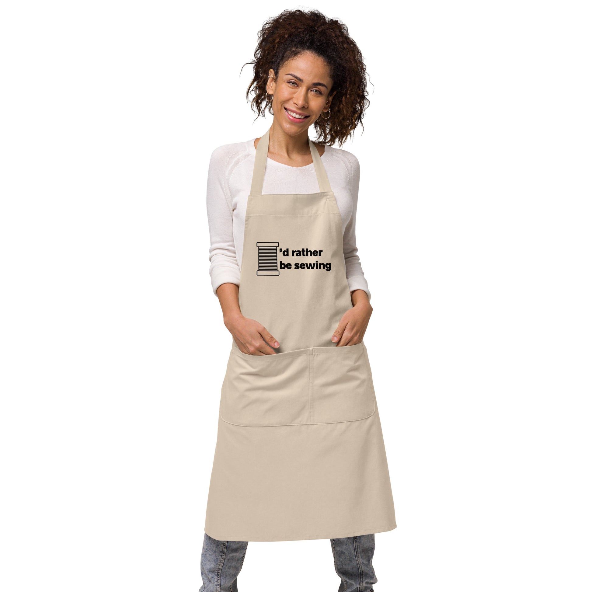 Rope Graphic Apron with "I'd rather be sewing" design, the perfect gift for people who sew