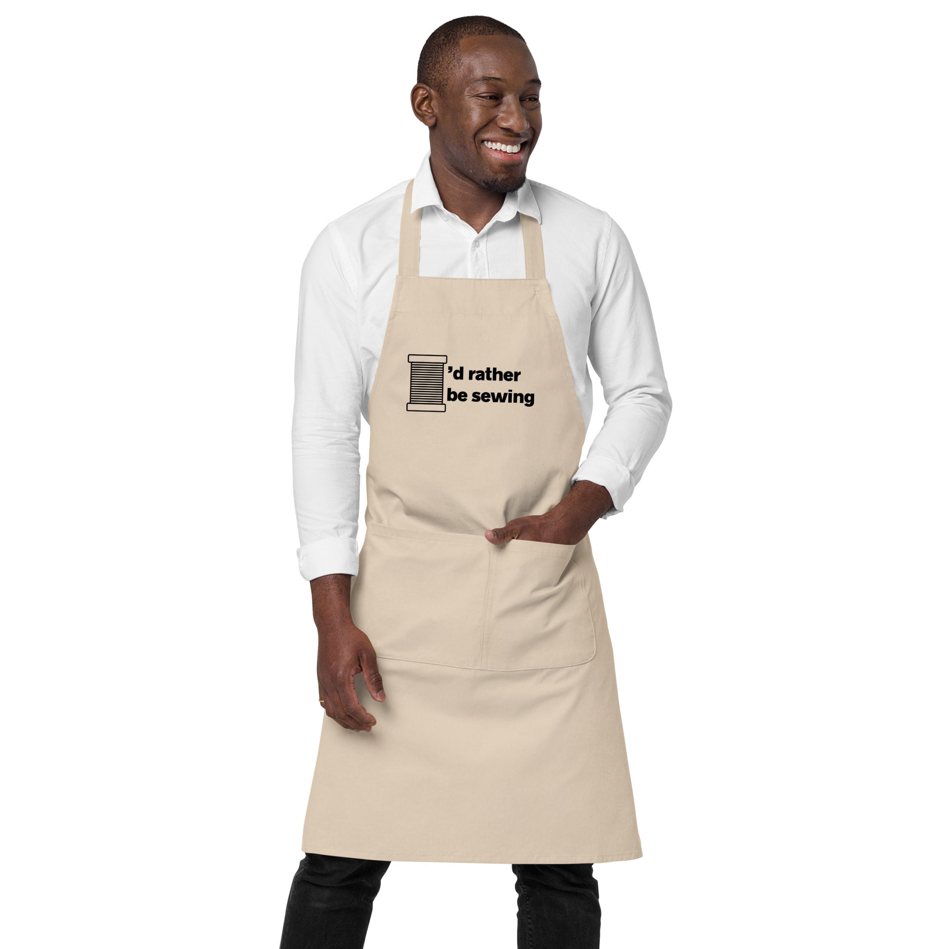 Rope Graphic Apron with "I'd rather be sewing" design, the perfect gift for people who sew