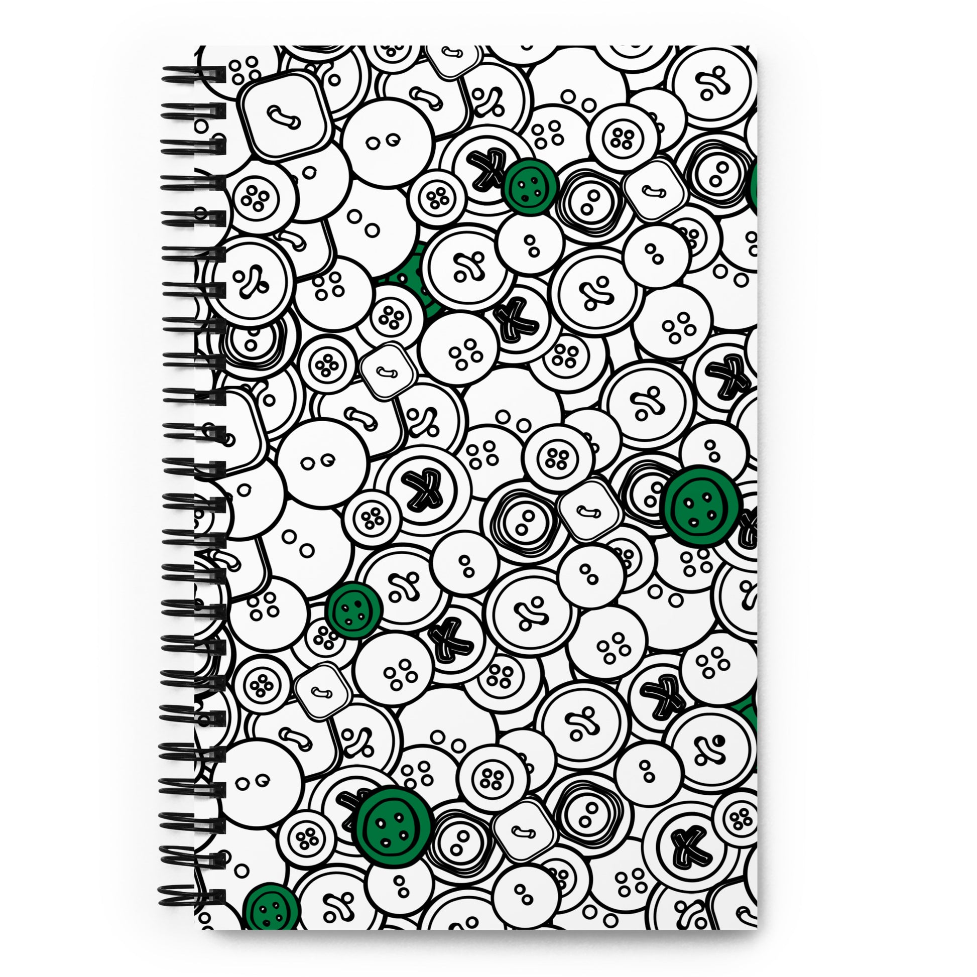 Spiral Notebook with "Green Buttons" design – The Perfect Gift for People who Love to Sew